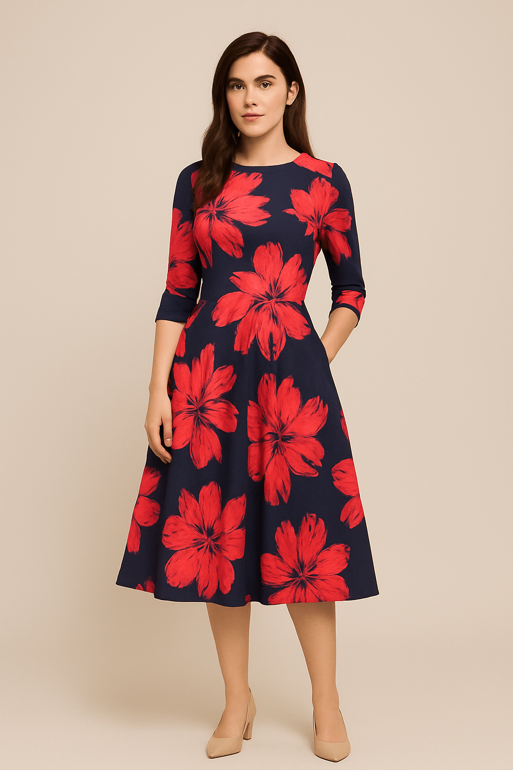 Havienne | Women’s A‑Line Knee‑Length Floral Dress